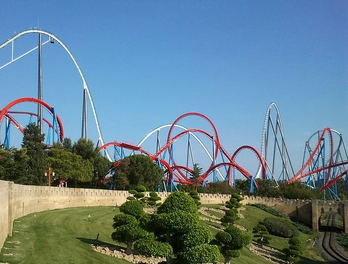 Shambhala and Dragon Khan roller coasters at PortAventura World